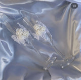 White lace with flowers glasses