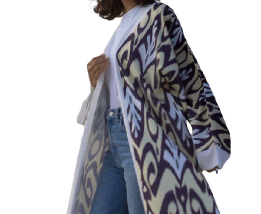 Purple Beige Ikat Kimono