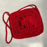 red crochet bag