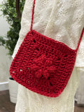 red crochet bag