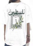 Oversized Fit Palestine Kufiyyeh Olive vine T-Shirt -White