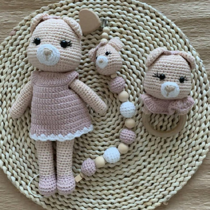 Pink Chrochet Bear Set Mimmy Designs