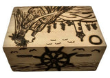 Handmade Pyrography (Wood Burned) And Carved Box. “Marine Box”
