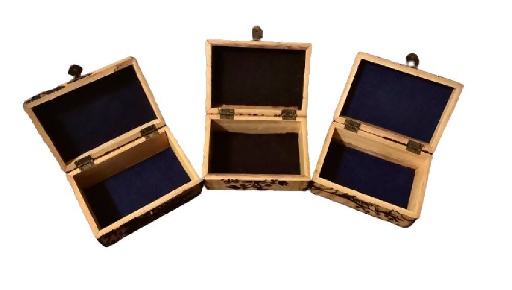 Handmade Pyrography (Wood Burned) And Carved Box. “Marine Box”