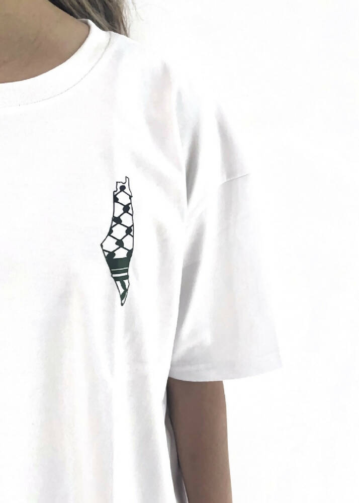 Oversized Fit Palestine Kufiyyeh Olive vine T-Shirt -White