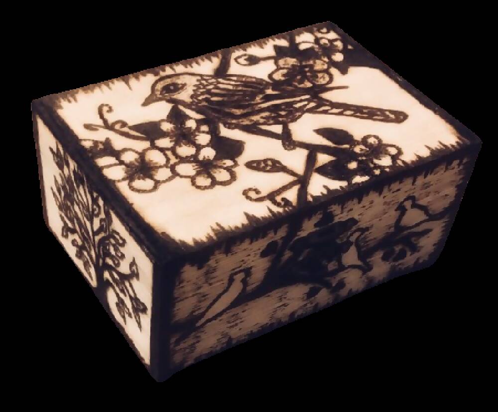 Handmade Pyrography (Wood Burned) And Carved Box