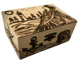 Handmade Pyrography (Wood Burned) And Carved Box. “Marine Box”