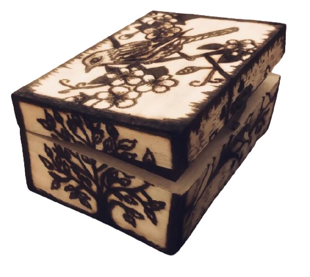 Handmade Pyrography (Wood Burned) And Carved Box