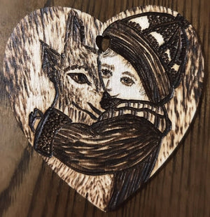 Handmade Pyrography “Wood Burned” And Carved Heart Shaped Artwork