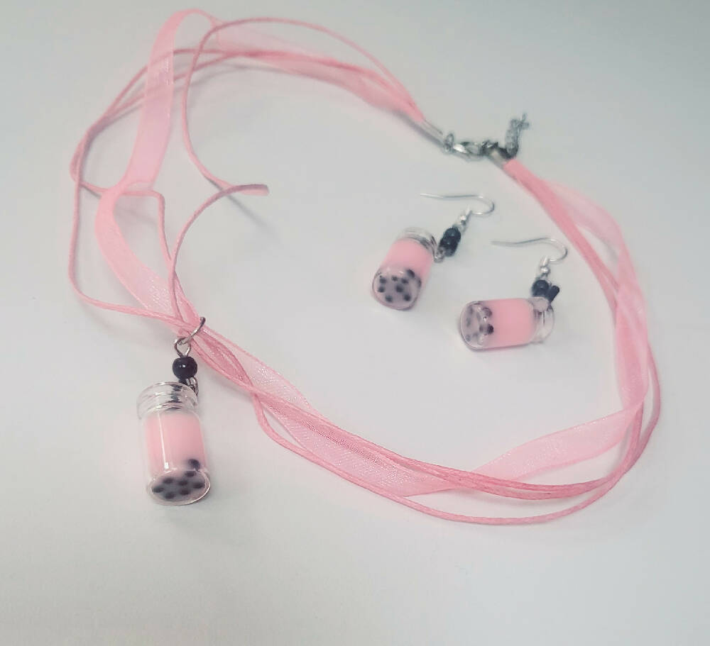 Neckalce and earrings Bubble tea