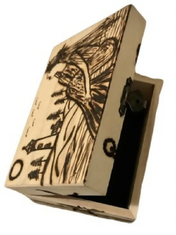 Handmade Pyrography (Wood Burned) And Carved Box. “Marine Box”