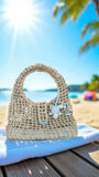 Crocheted raffia mesh tote