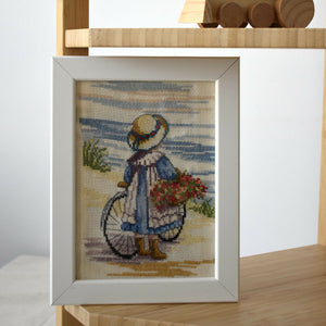 Framed cross-stitch - Girl with bicycle (AB182) 2