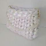 Crochet chunky iridescent white tote bag