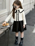Pearl Collar Monochrome Skirt Set