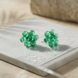 Emerald Dew Cluster Stud Earrings