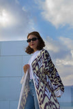 Purple Beige Ikat Kimono