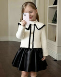 Pearl Collar Monochrome Skirt Set