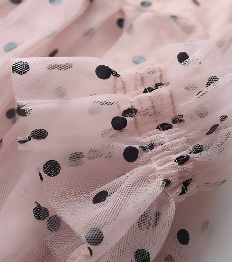 Baby Girl Polka Dot Tulle Dress – Long Sleeve Pink Party Dress for Toddlers | Elegant Kids Occasion Wear