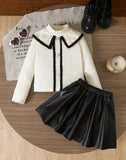 Pearl Collar Monochrome Skirt Set