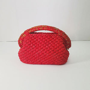 Crochet red sequin clutch bag