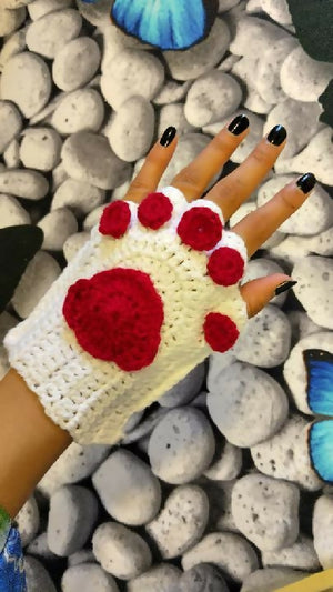 Handmade Crochet Paw Fingerless Gloves