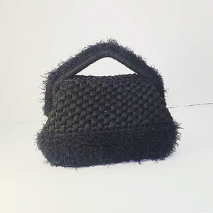 Crochet black fuzzy clutch bag