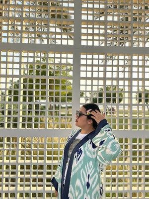 Turquoise w Sapphire Ikat Kimono