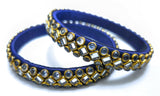 Silk Thread Bangle Set with Kundan Stones - Blue