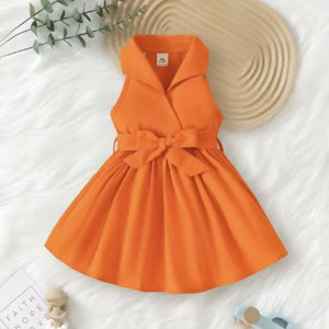 Girls Orange Dress with Bow – Sleeveless Toddler Party Dress, Soft Lightweight Kids Outfit