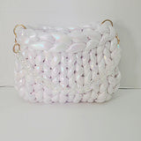 Crochet chunky iridescent white tote bag