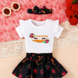 Traditional Baby Girl Floral Skirt Set with Headband