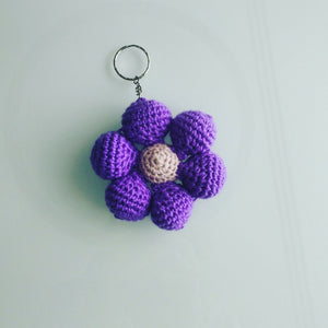 Purple daisy crochet keychain
