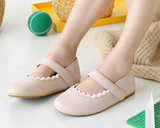 Girls Mary Jane Flats – Soft Beige Kids Shoes with Strap, Comfortable Lightweight Toddler Footwear