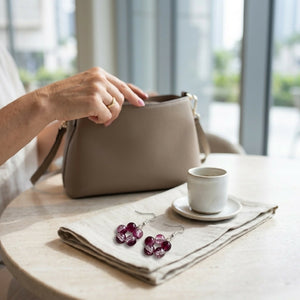 Plum Halo Bead Drop Earrings