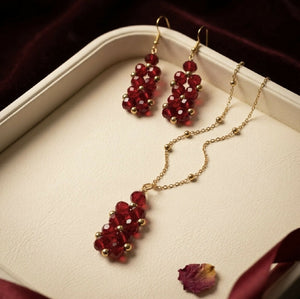 Crimson Glow Pendant & Earrings Set