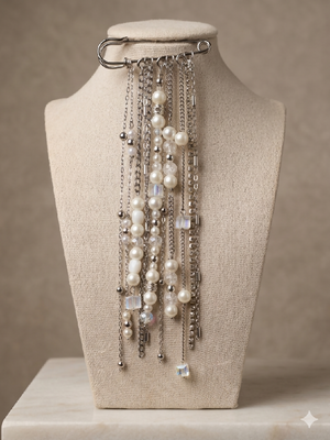 Safety pin brooch with chains