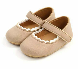 Girls Mary Jane Flats – Soft Beige Kids Shoes with Strap, Comfortable Lightweight Toddler Footwear