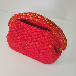 Crochet red sequin clutch bag