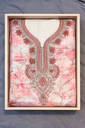Floral Mukhawar Indonesian Silk Fabric with Matching Scarf