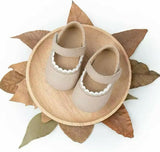 Girls Mary Jane Flats – Soft Beige Kids Shoes with Strap, Comfortable Lightweight Toddler Footwear