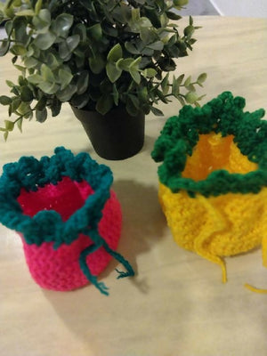 Handmade Crochet Drawstring Mini Pouch