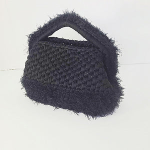 Crochet black fuzzy clutch bag