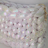 Crochet chunky iridescent white tote bag