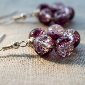 Plum Halo Bead Drop Earrings