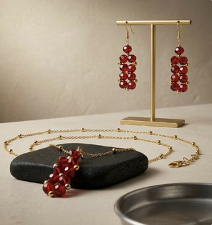 Crimson Glow Pendant & Earrings Set