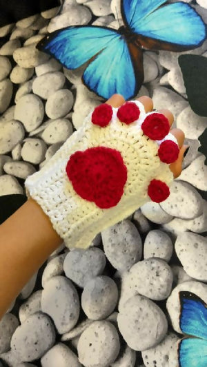 Handmade Crochet Paw Fingerless Gloves