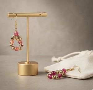 Rose Glow Beaded Hoop Earrings