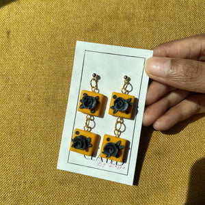 Block Rose Earrings - Double Tier