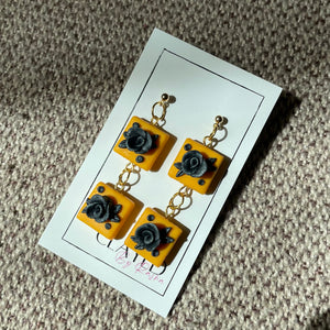 Block Rose Earrings - Double Tier